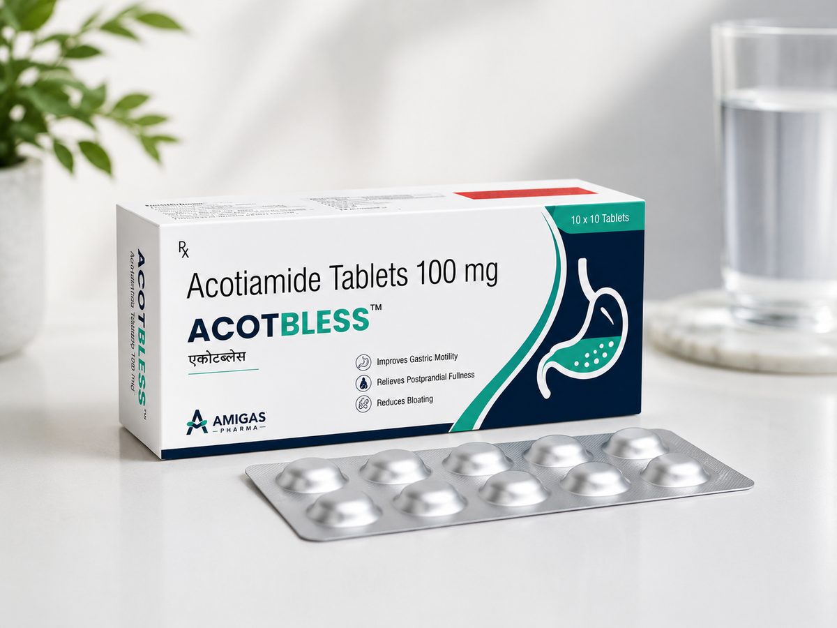 AcotBless Acotiamide 100 mg tablet strip by Amigas Pharma